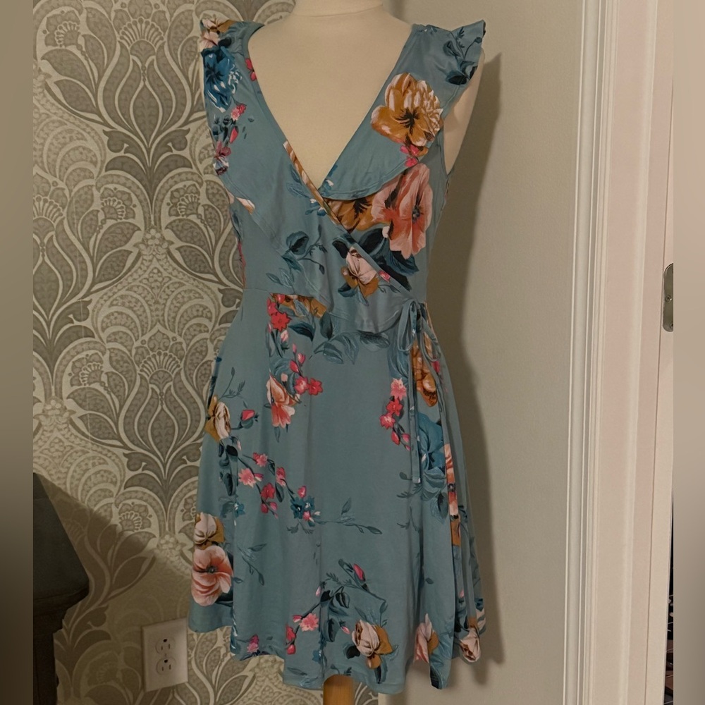 Hot Kiss Floral Mini Dress in Blue and Pink